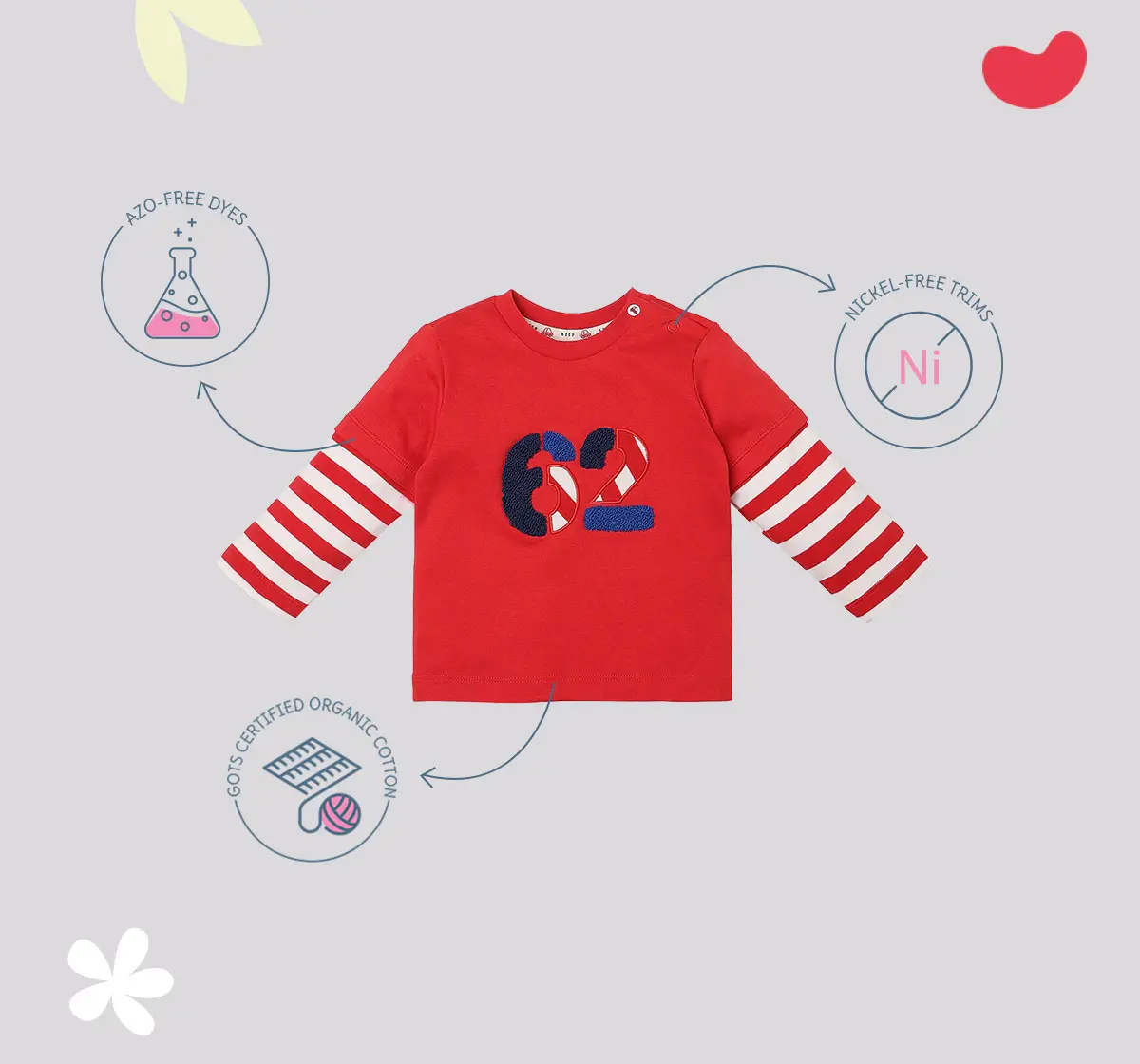 Infant Boys Full-Sleeved 100% Cotton T-shirt - Red