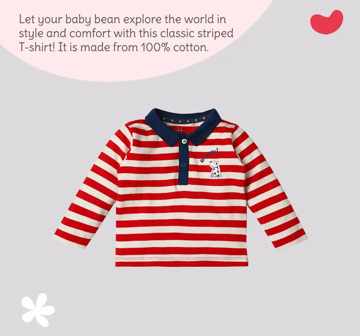 Infant Boys Striped 100% Cotton T-Shirt - Red