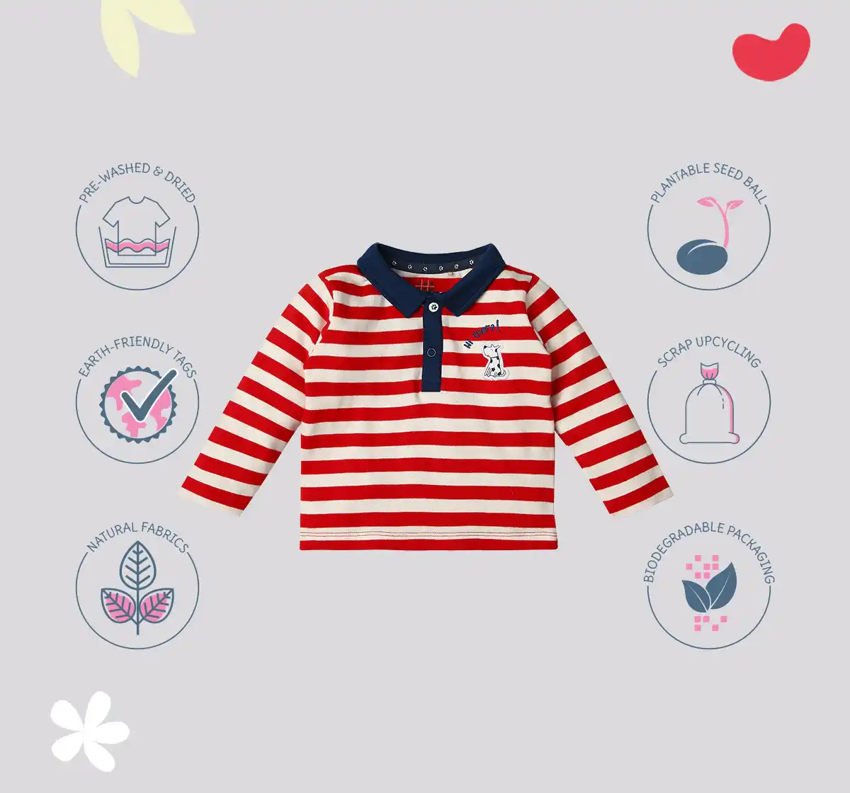 Infant Boys Striped 100% Cotton T-Shirt - Red