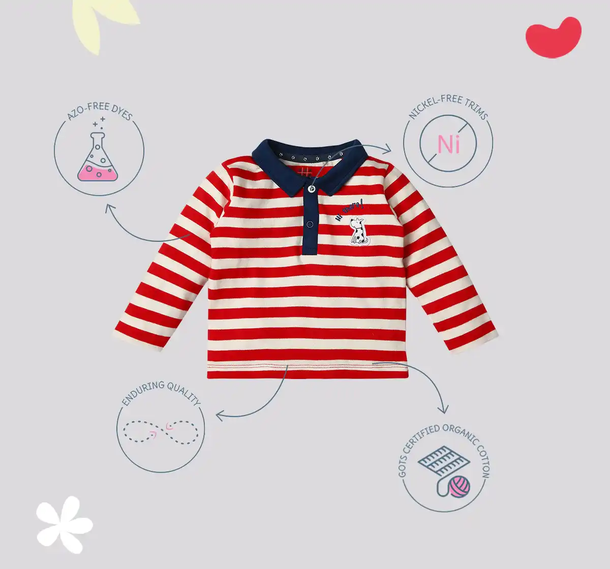 Infant Boys Striped 100% Cotton T-Shirt - Red
