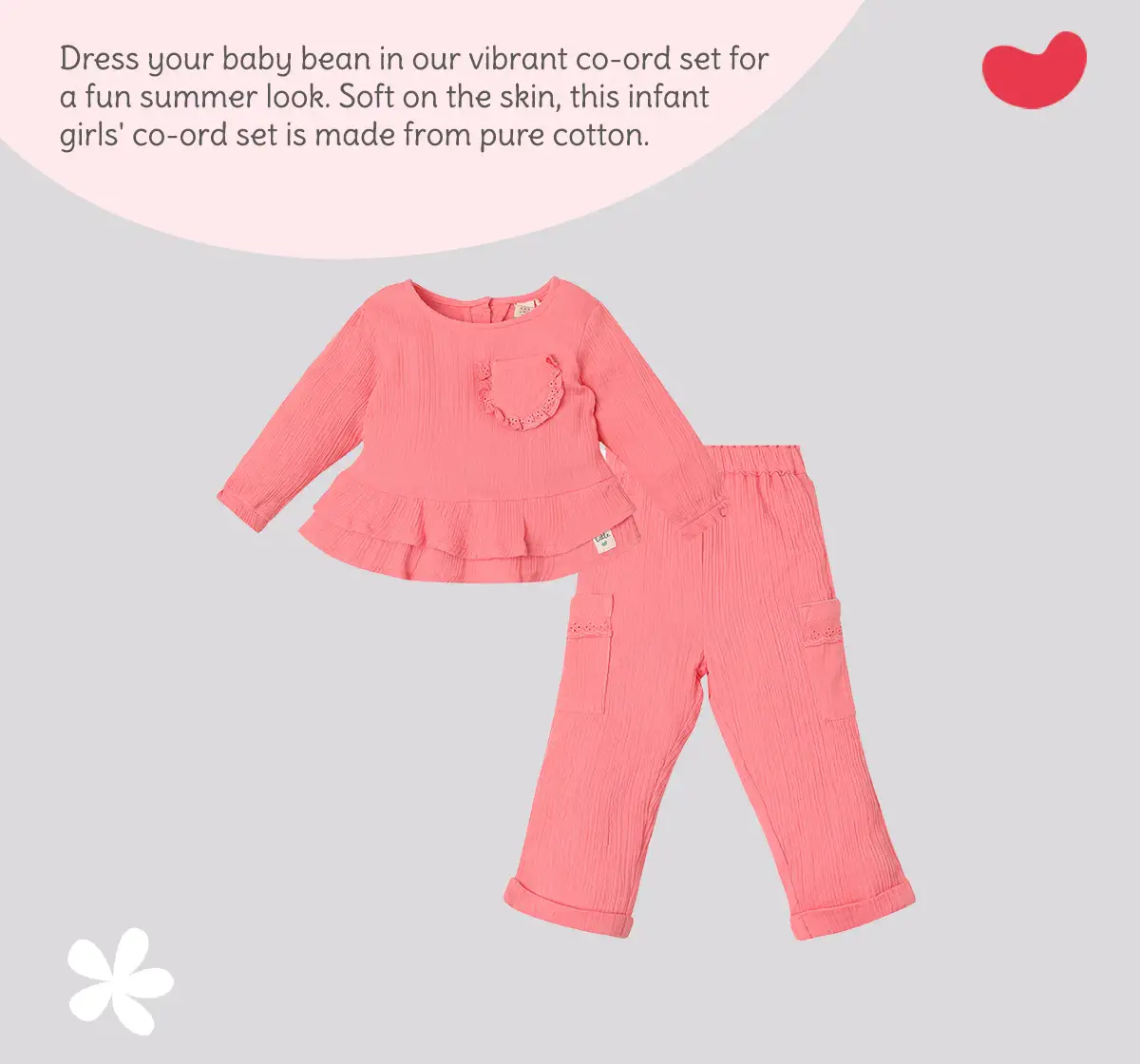 Infant Girls' 100% Cotton Co-ord Set - Peach
