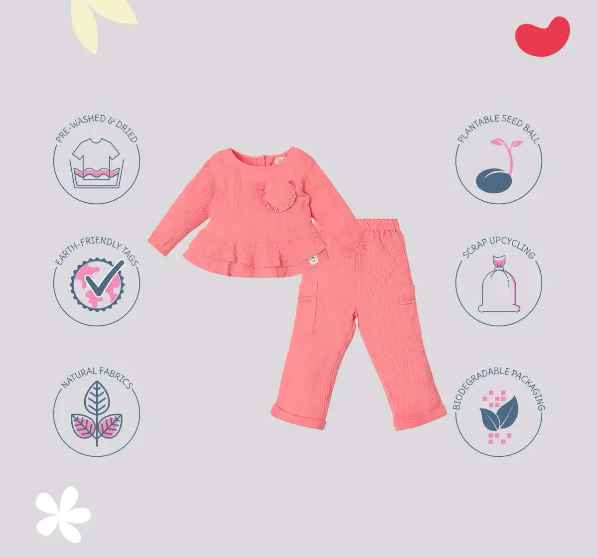 Infant Girls' 100% Cotton Co-ord Set - Peach