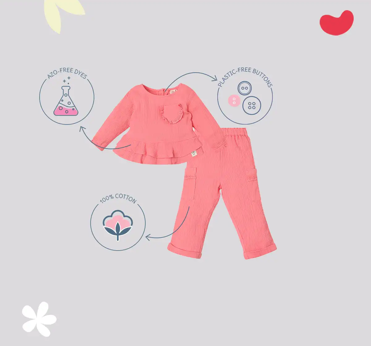 Infant Girls' 100% Cotton Co-ord Set - Peach