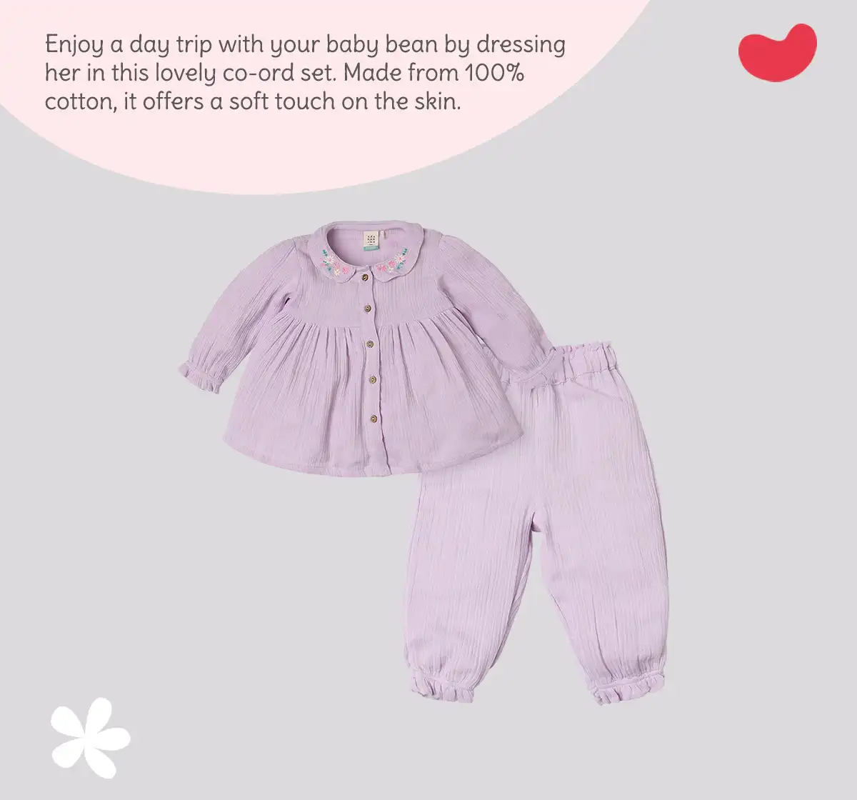 Infant Girls' Embroidered 100% Cotton Co-ord Set - Lavender