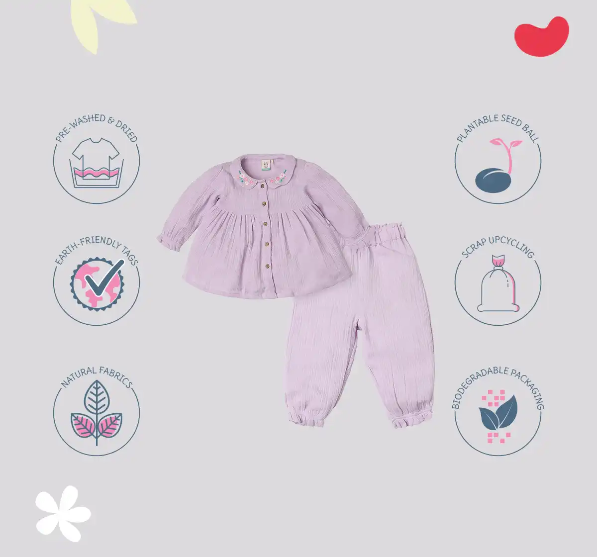Infant Girls' Embroidered 100% Cotton Co-ord Set - Lavender