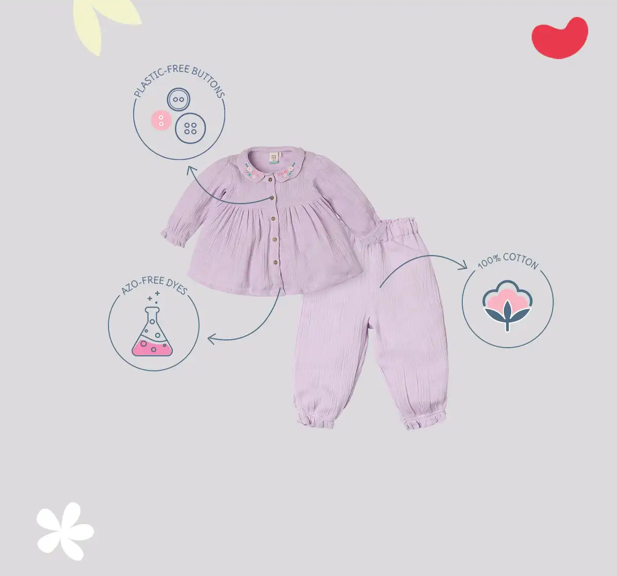 Infant Girls' Embroidered 100% Cotton Co-ord Set - Lavender