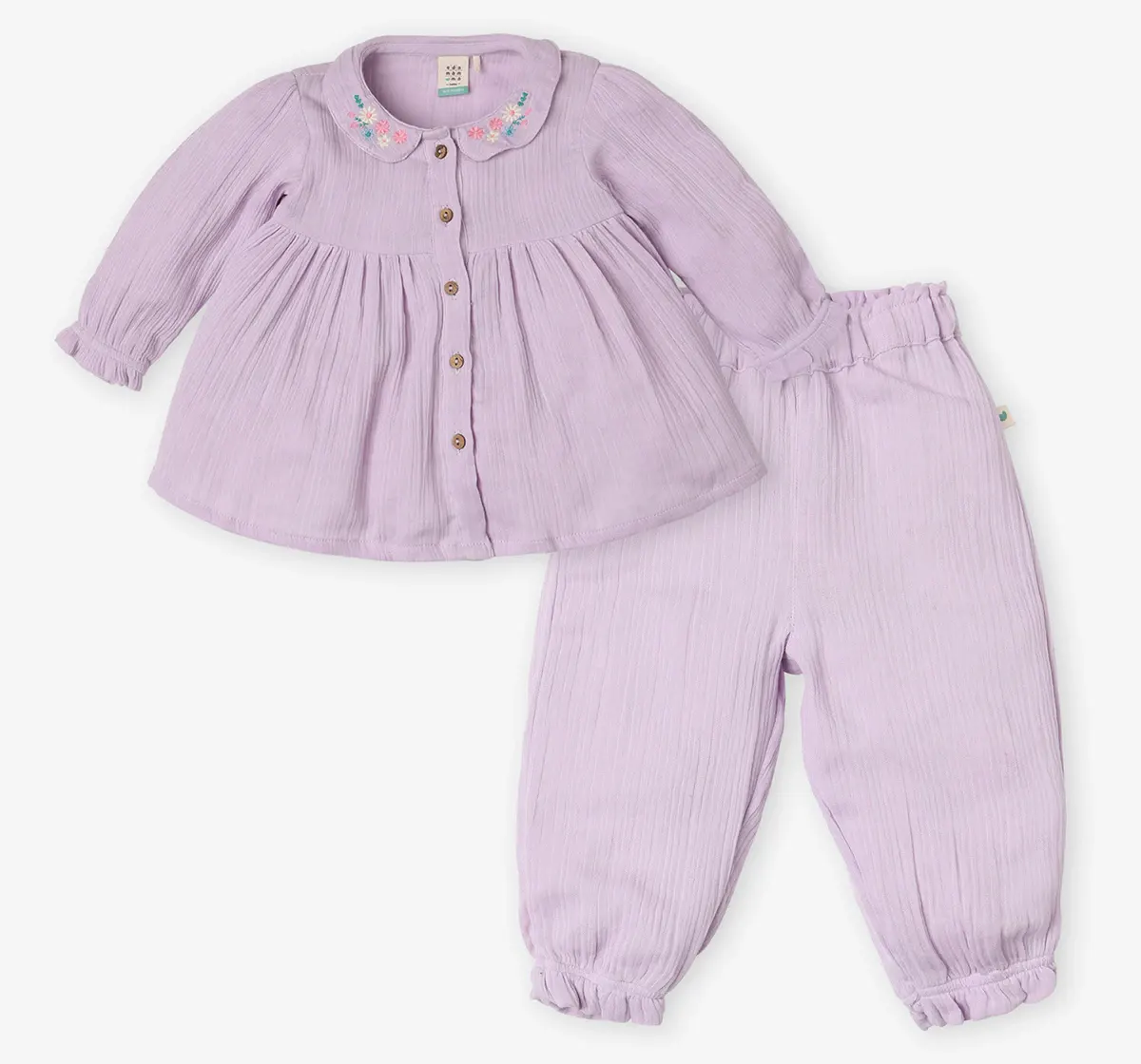 Infant Girls' Embroidered 100% Cotton Co-ord Set - Lavender