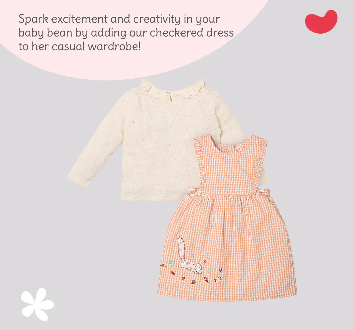 Infant Girls Checkered 100% Cotton Dress With Tshirt- Orange