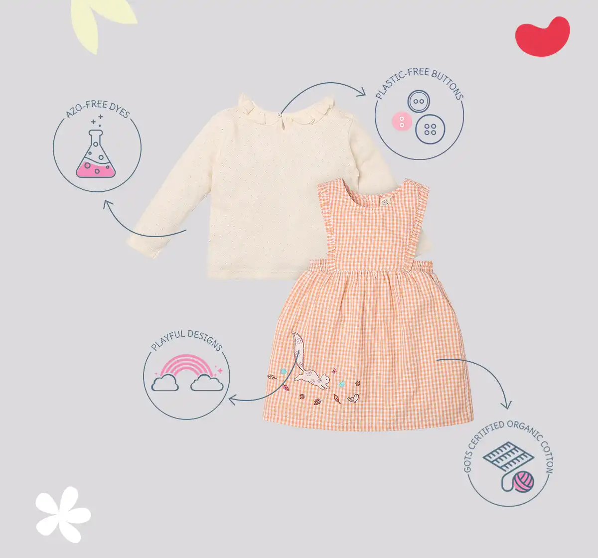 Infant Girls Checkered 100% Cotton Dress With Tshirt- Orange