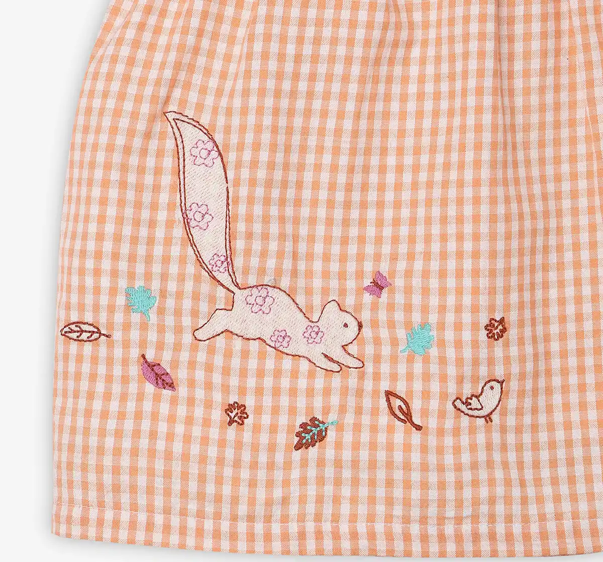 Infant Girls Checkered 100% Cotton Dress With Tshirt- Orange