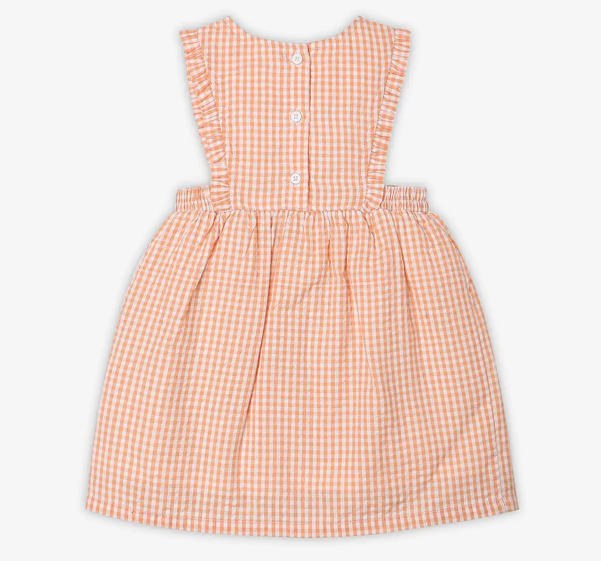 Infant Girls Checkered 100% Cotton Dress With Tshirt- Orange