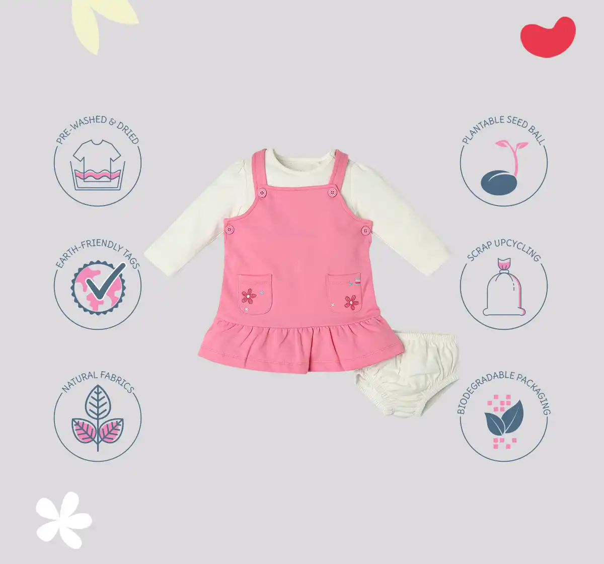 Infant Girls Embroidered 100% Cotton Dress With Tshirt - Pink