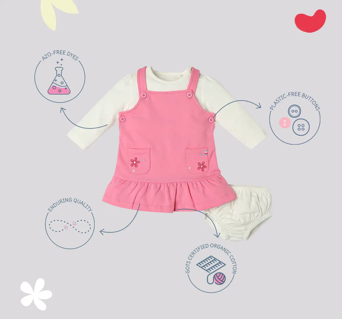 Infant Girls Embroidered 100% Cotton Dress With Tshirt - Pink