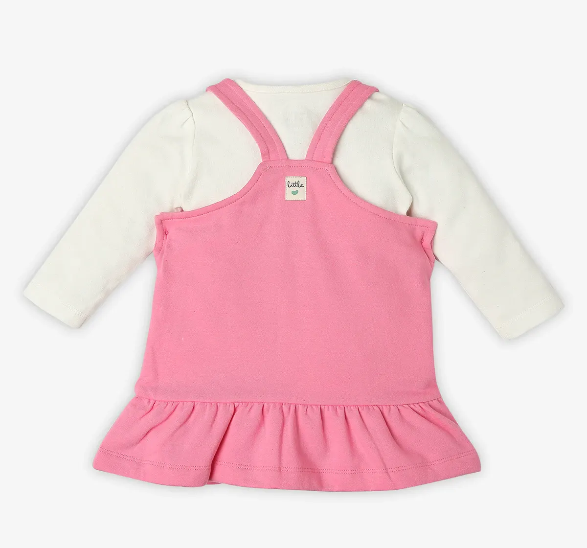 Infant Girls Embroidered 100% Cotton Dress With Tshirt - Pink