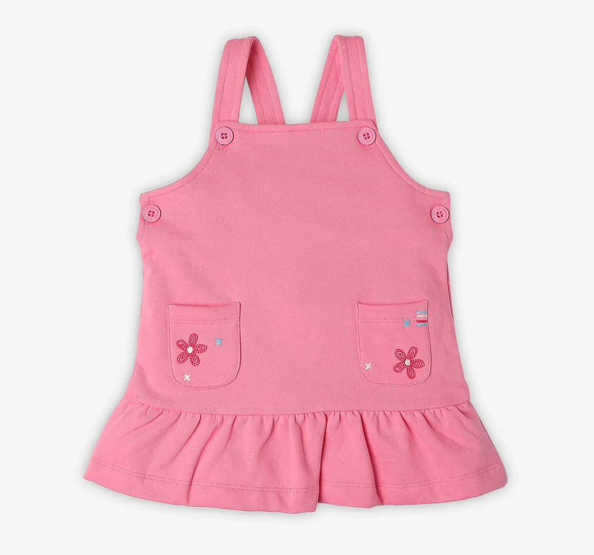 Infant Girls Embroidered 100% Cotton Dress With Tshirt - Pink