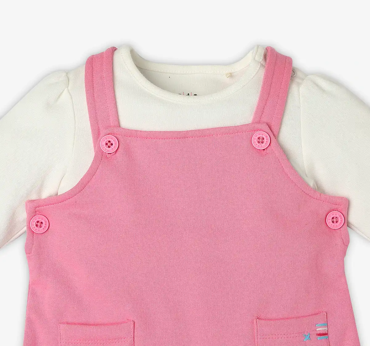 Infant Girls Embroidered 100% Cotton Dress With Tshirt - Pink