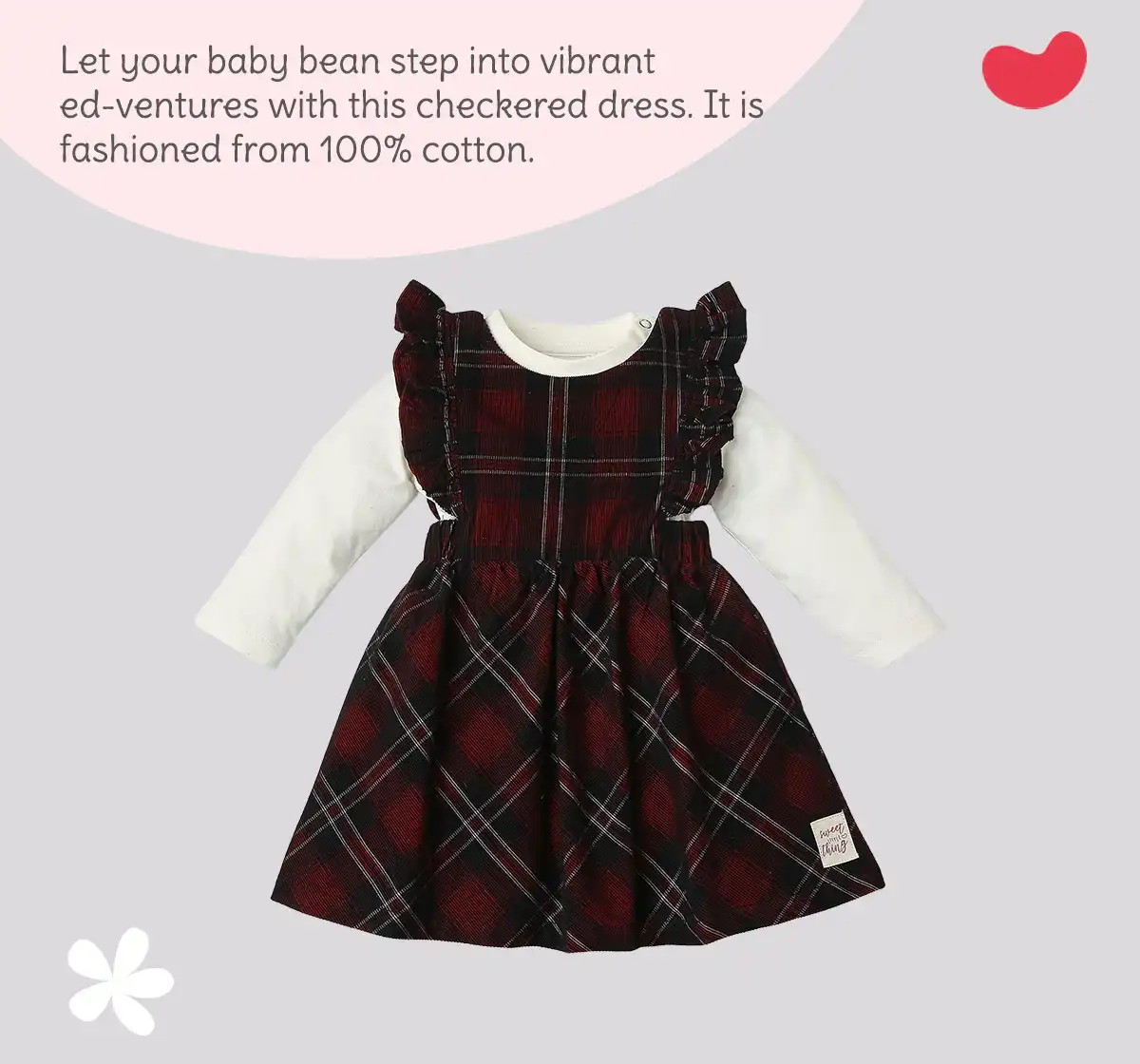 Infant Girls Checkered 100% Cotton Dress With Tshirt - Red
