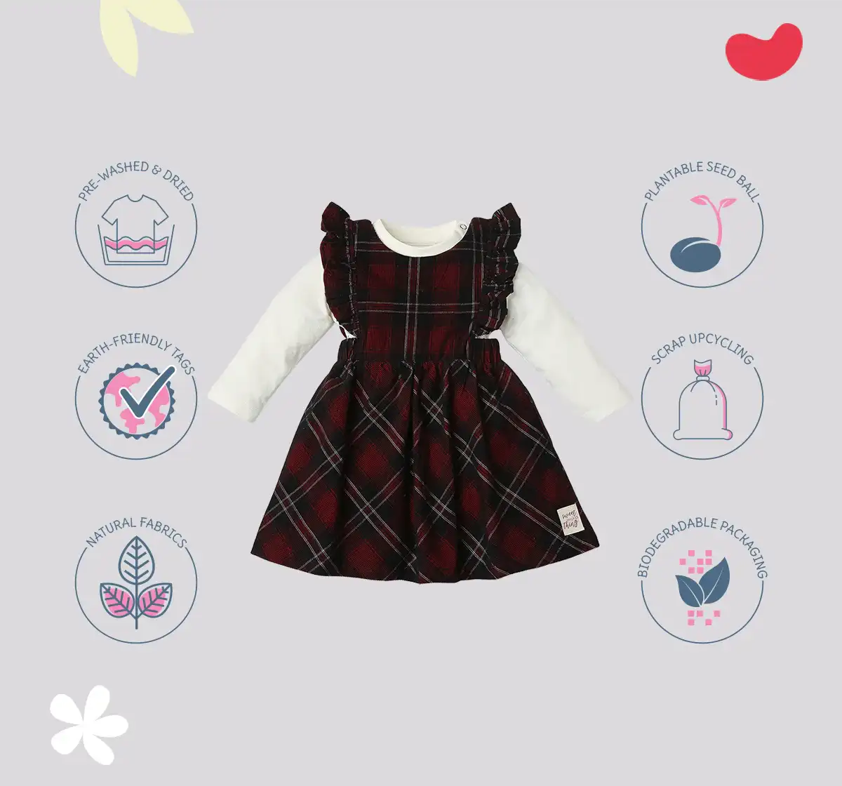 Infant Girls Checkered 100% Cotton Dress With Tshirt - Red