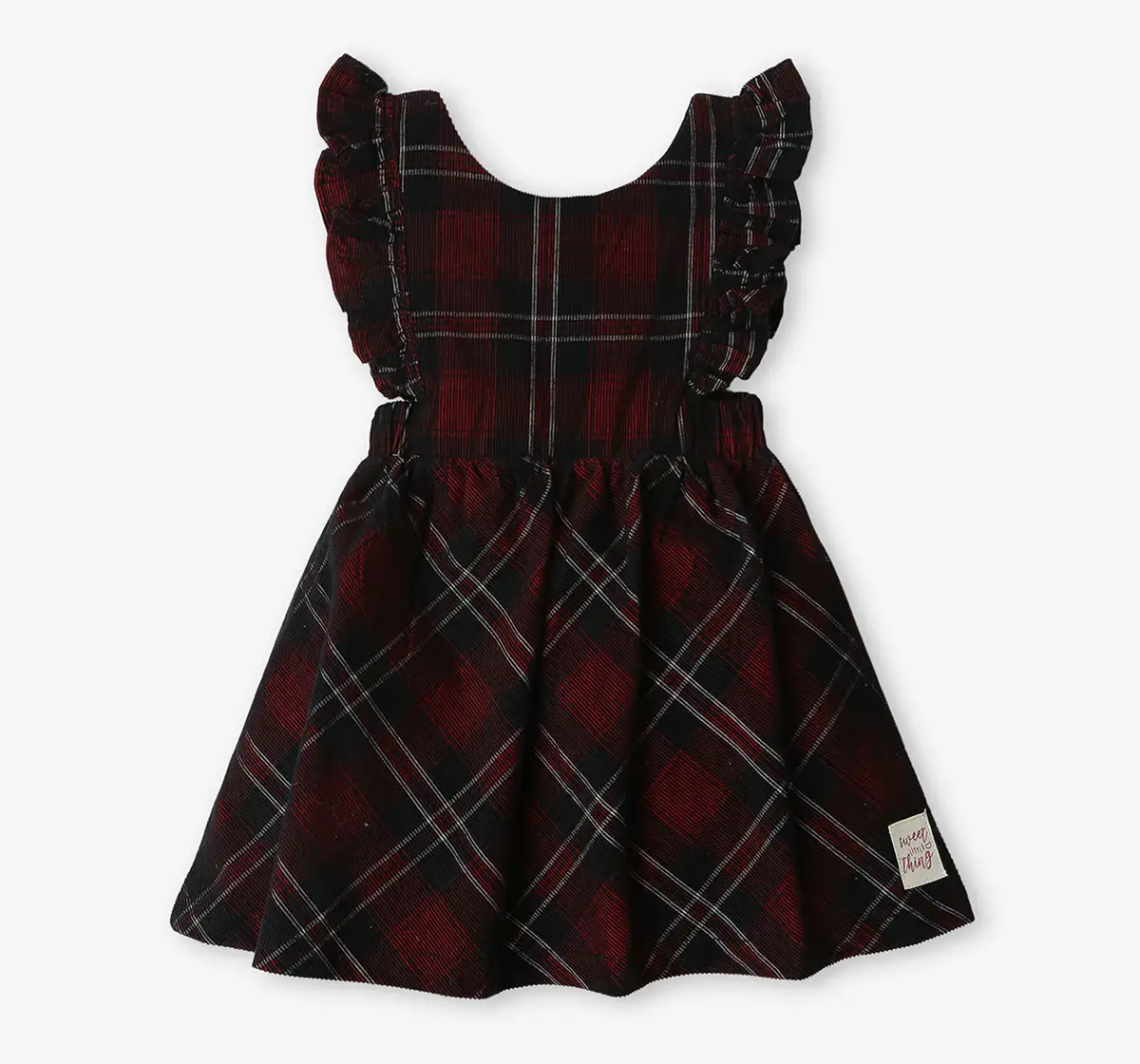 Infant Girls Checkered 100% Cotton Dress With Tshirt - Red