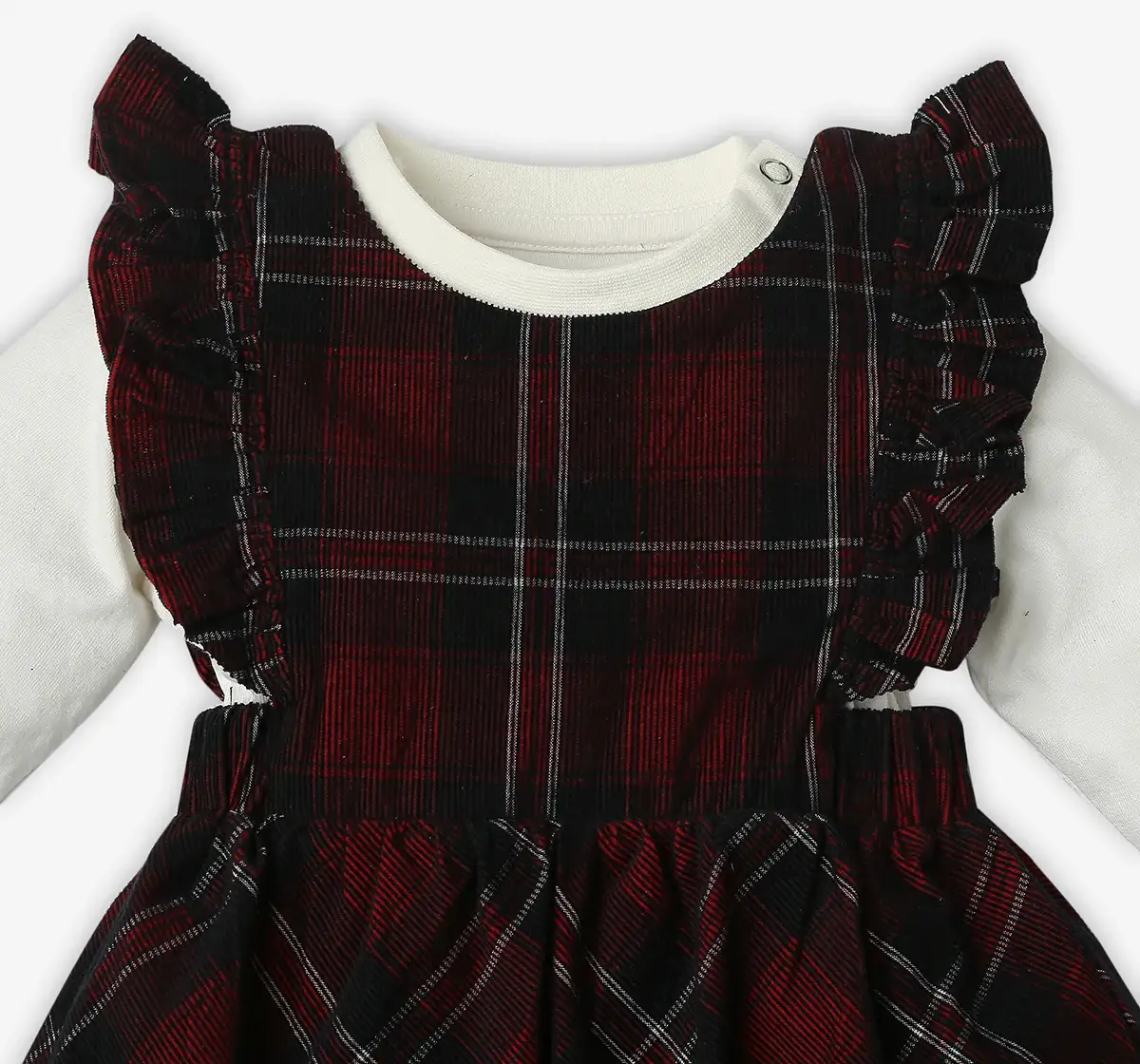 Infant Girls Checkered 100% Cotton Dress With Tshirt - Red