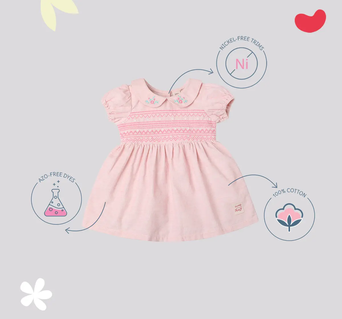 Infant Girls' Embroidered 100% Cotton Dress - Pink