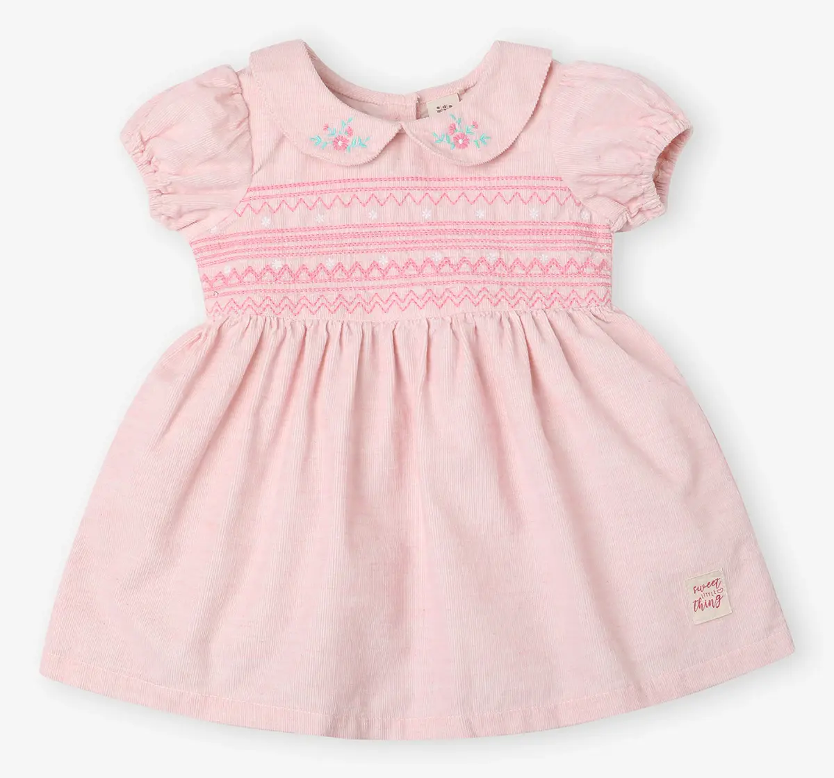 Infant Girls' Embroidered 100% Cotton Dress - Pink