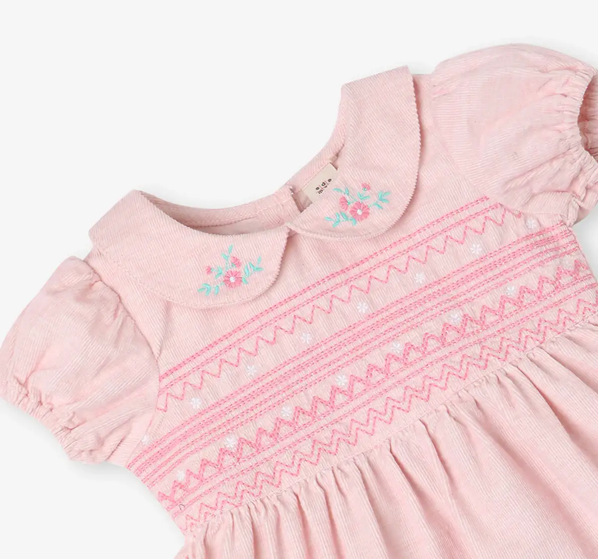 Infant Girls' Embroidered 100% Cotton Dress - Pink