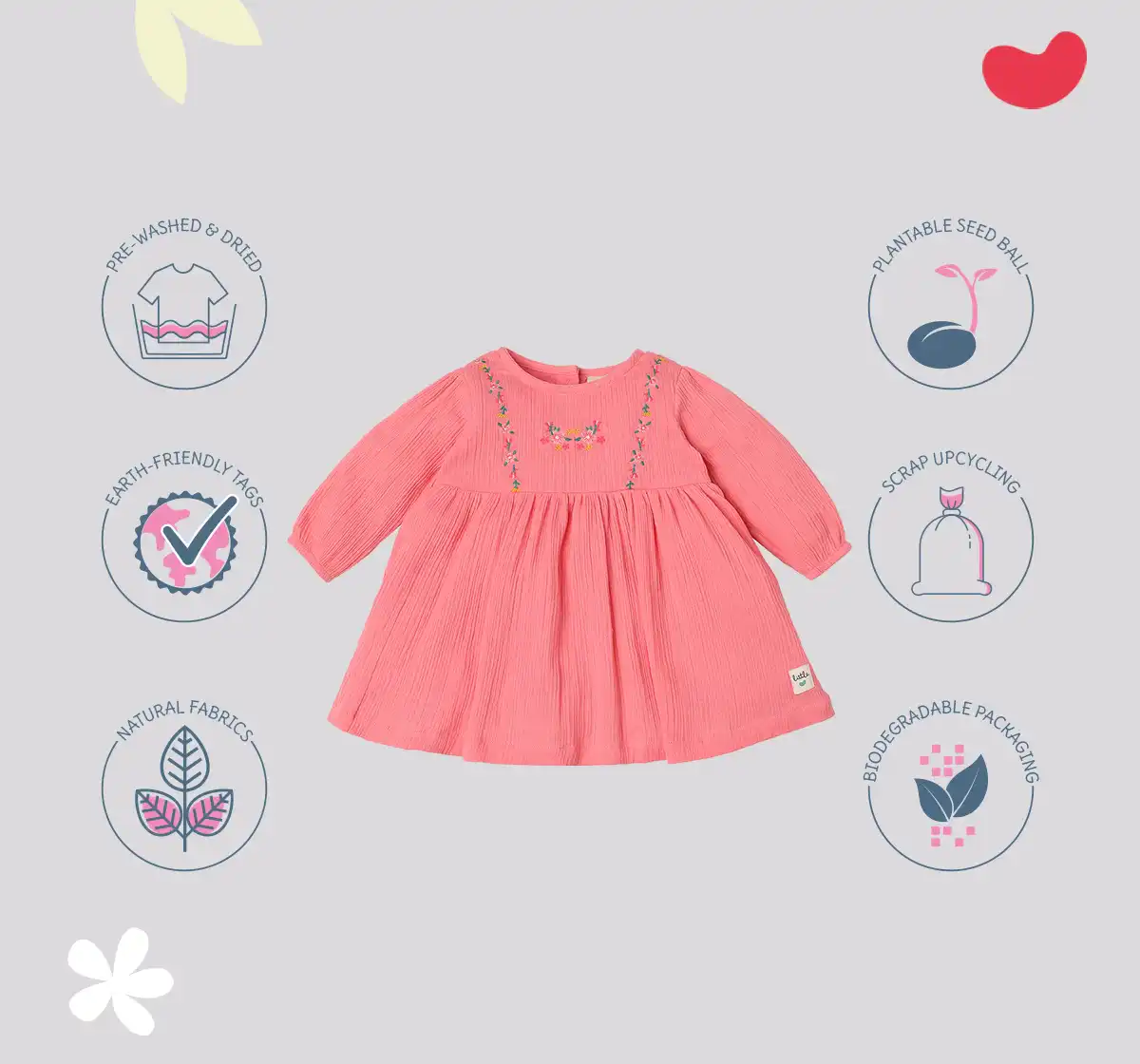 Infant Girls' Embroidered 100% Cotton Dress - Pink