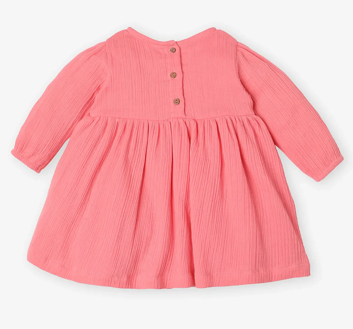 Infant Girls' Embroidered 100% Cotton Dress  - Pink