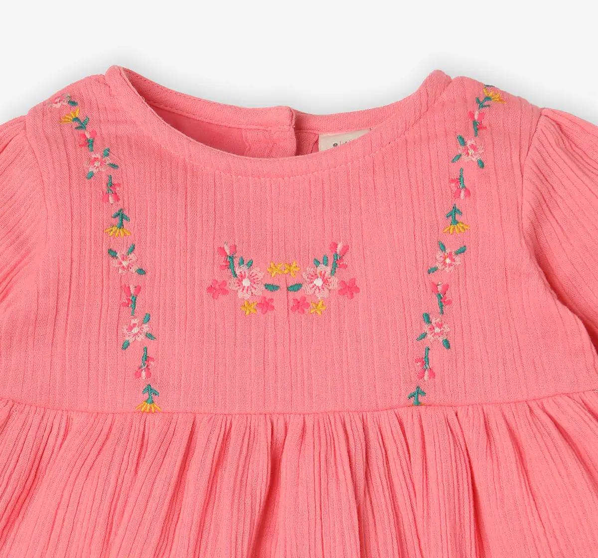 Infant Girls' Embroidered 100% Cotton Dress  - Pink