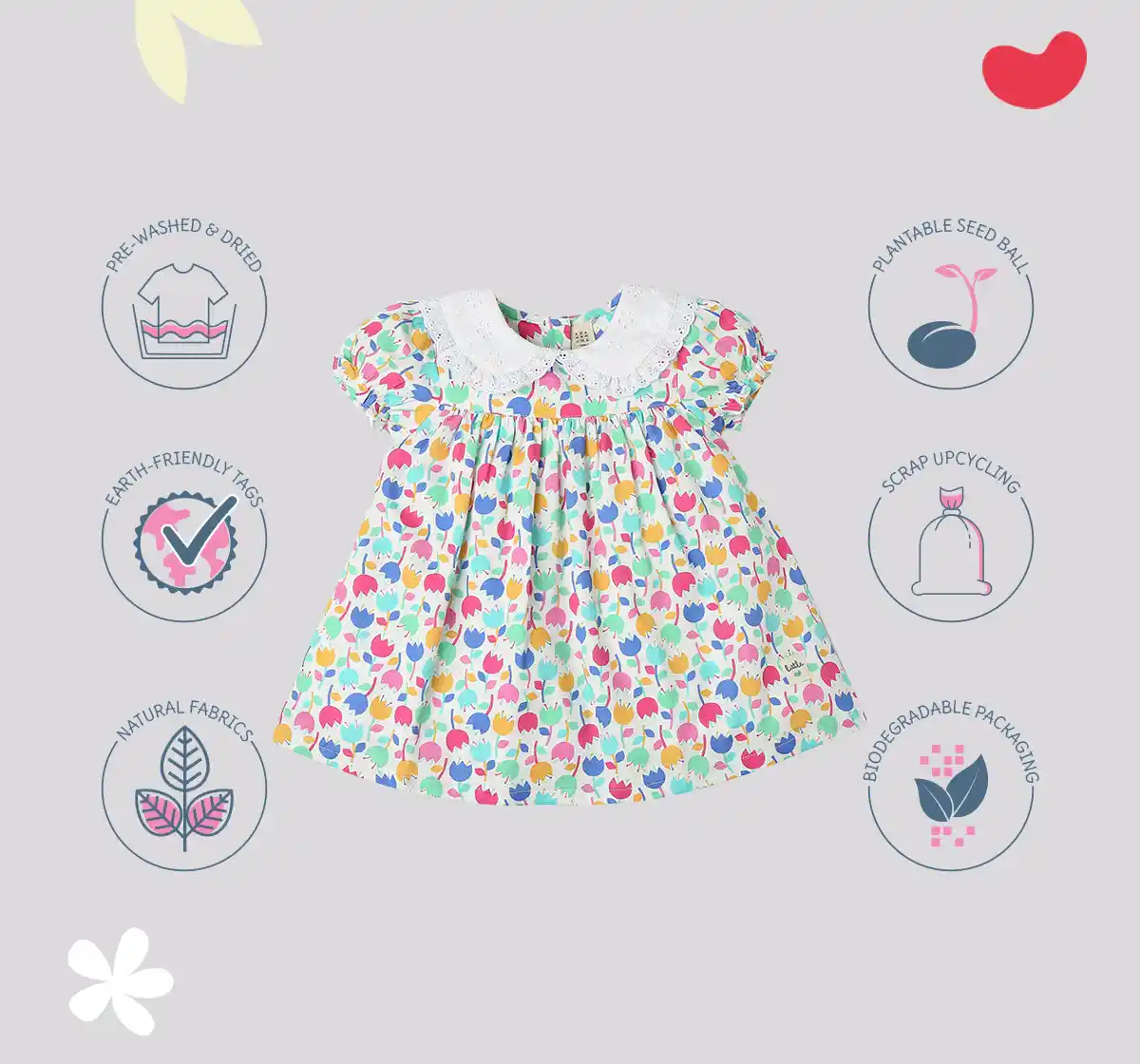 Infant Girls Printed 100% Cotton Dress With Bloomer - Multicoloured