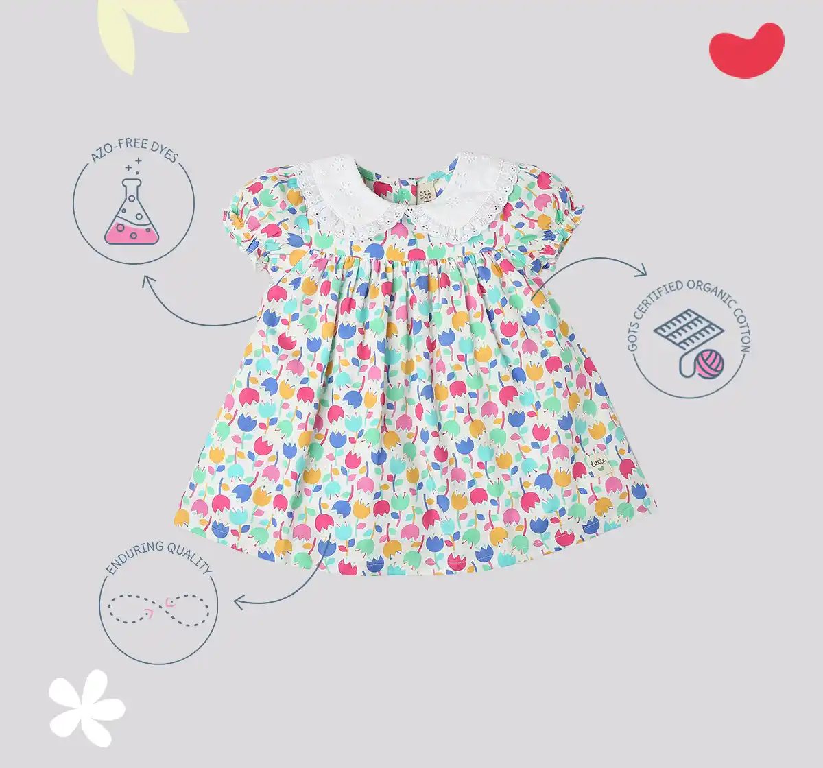 Infant Girls Printed 100% Cotton Dress With Bloomer - Multicoloured