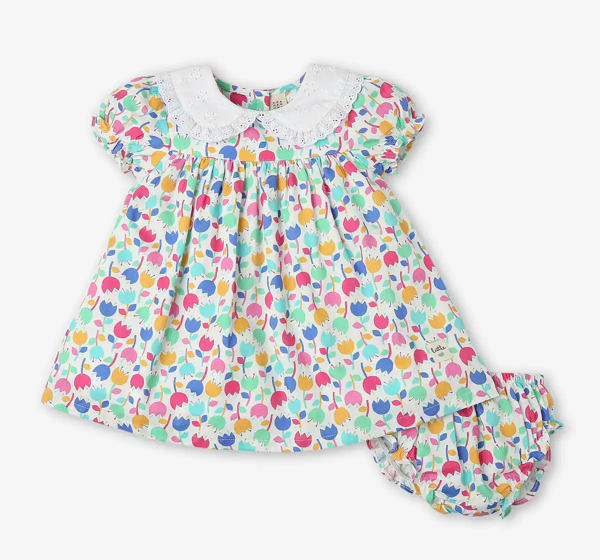 Infant Girls Printed 100% Cotton Dress With Bloomer - Multicoloured