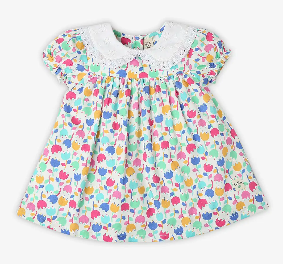 Infant Girls Printed 100% Cotton Dress With Bloomer - Multicoloured
