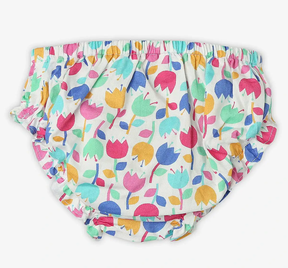 Infant Girls Printed 100% Cotton Dress With Bloomer - Multicoloured