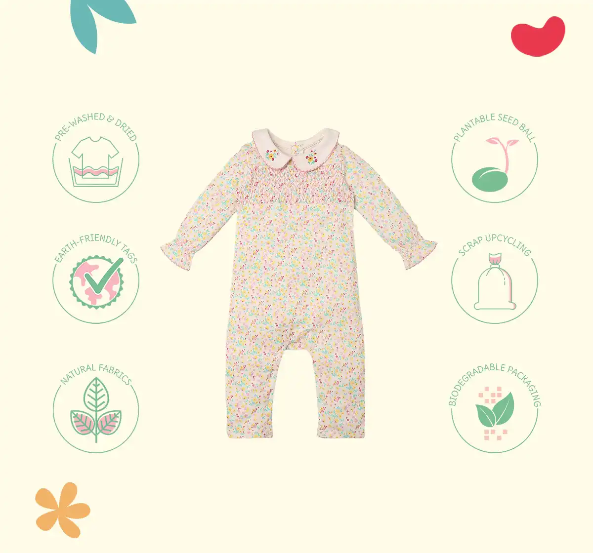 Infant Girls Printed 100% Cotton Romper - Multicolour