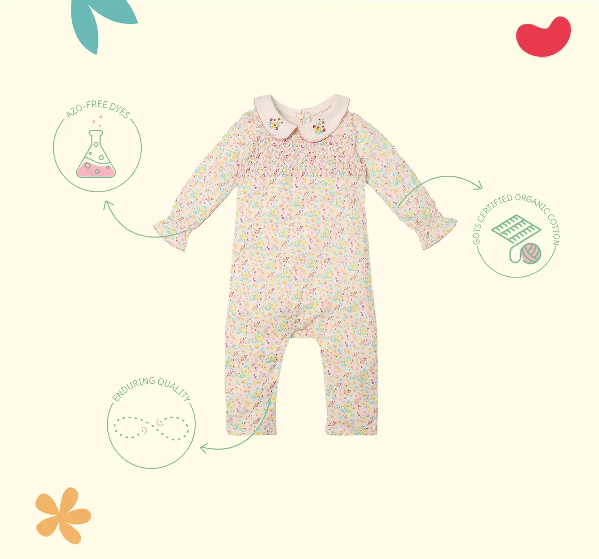 Infant Girls Printed 100% Cotton Romper - Multicolour