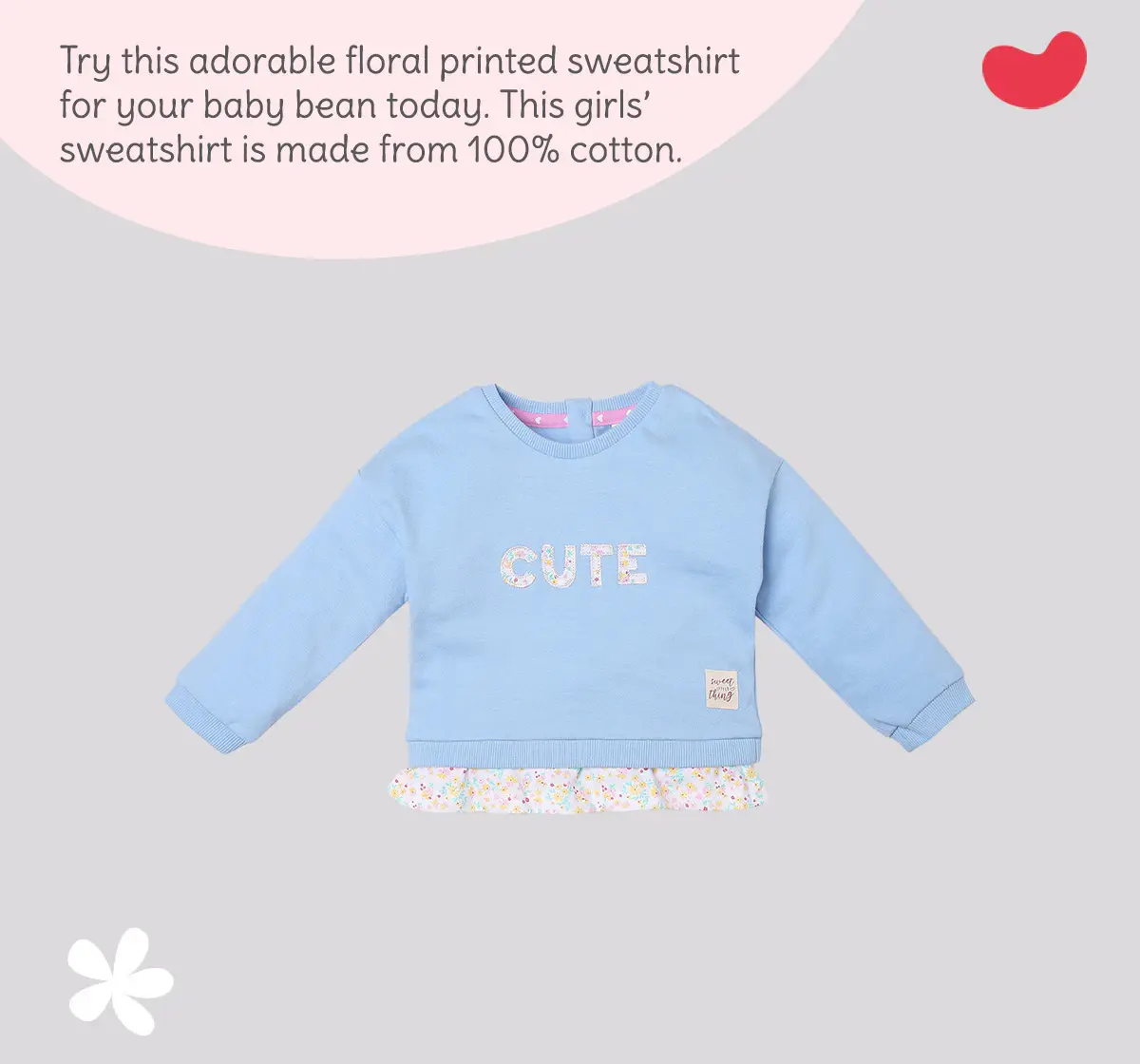 Infant Girls Printed 100% Cotton Sweatshirt - Blue