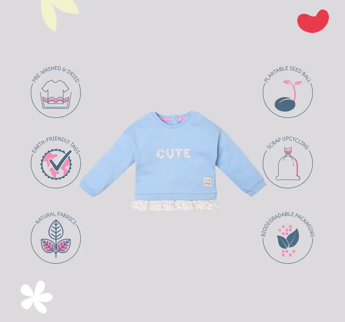 Infant Girls Printed 100% Cotton Sweatshirt - Blue