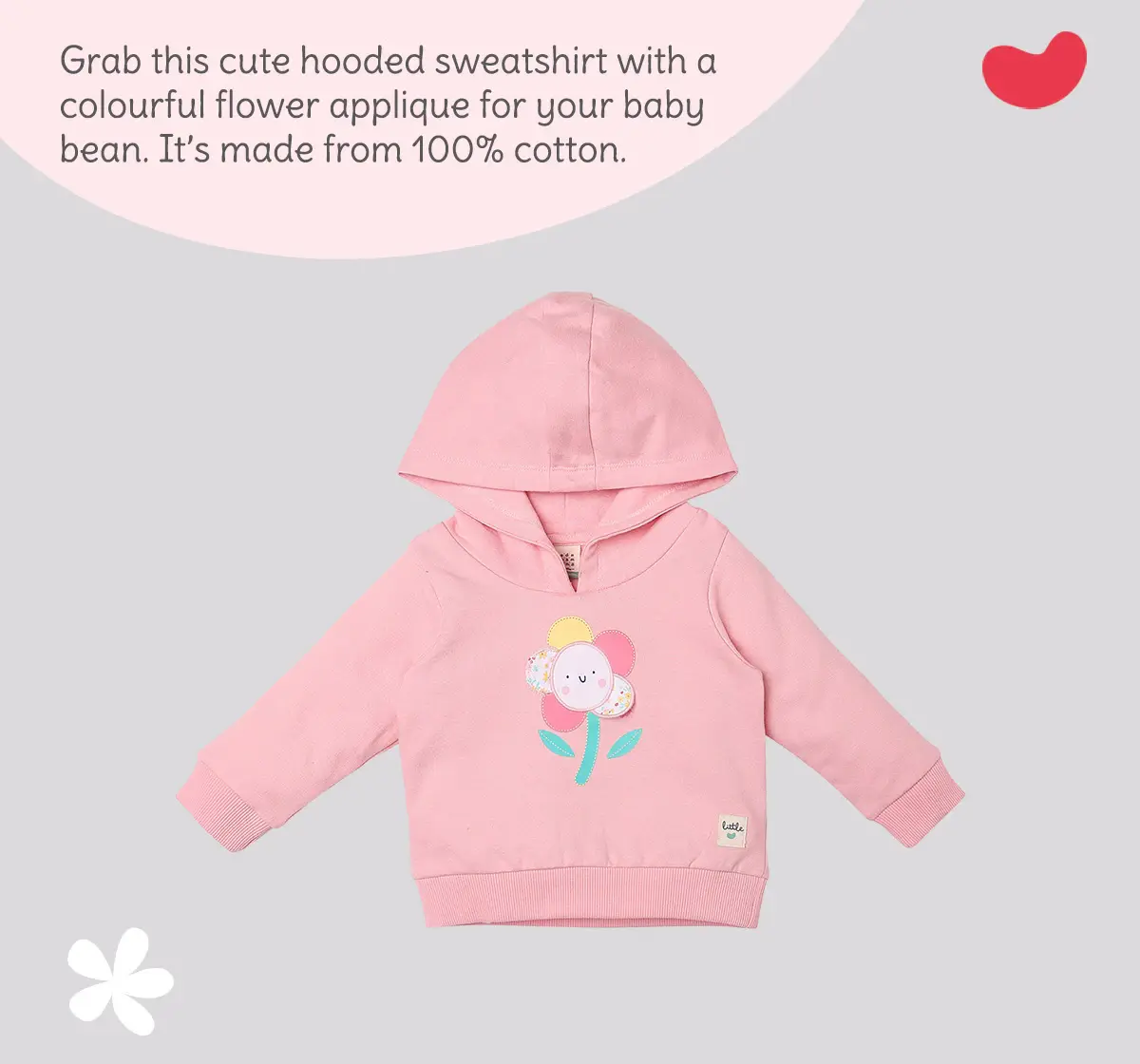 Infant Girls Printed 100% Cotton Hooded Sweatshirt - Pink
