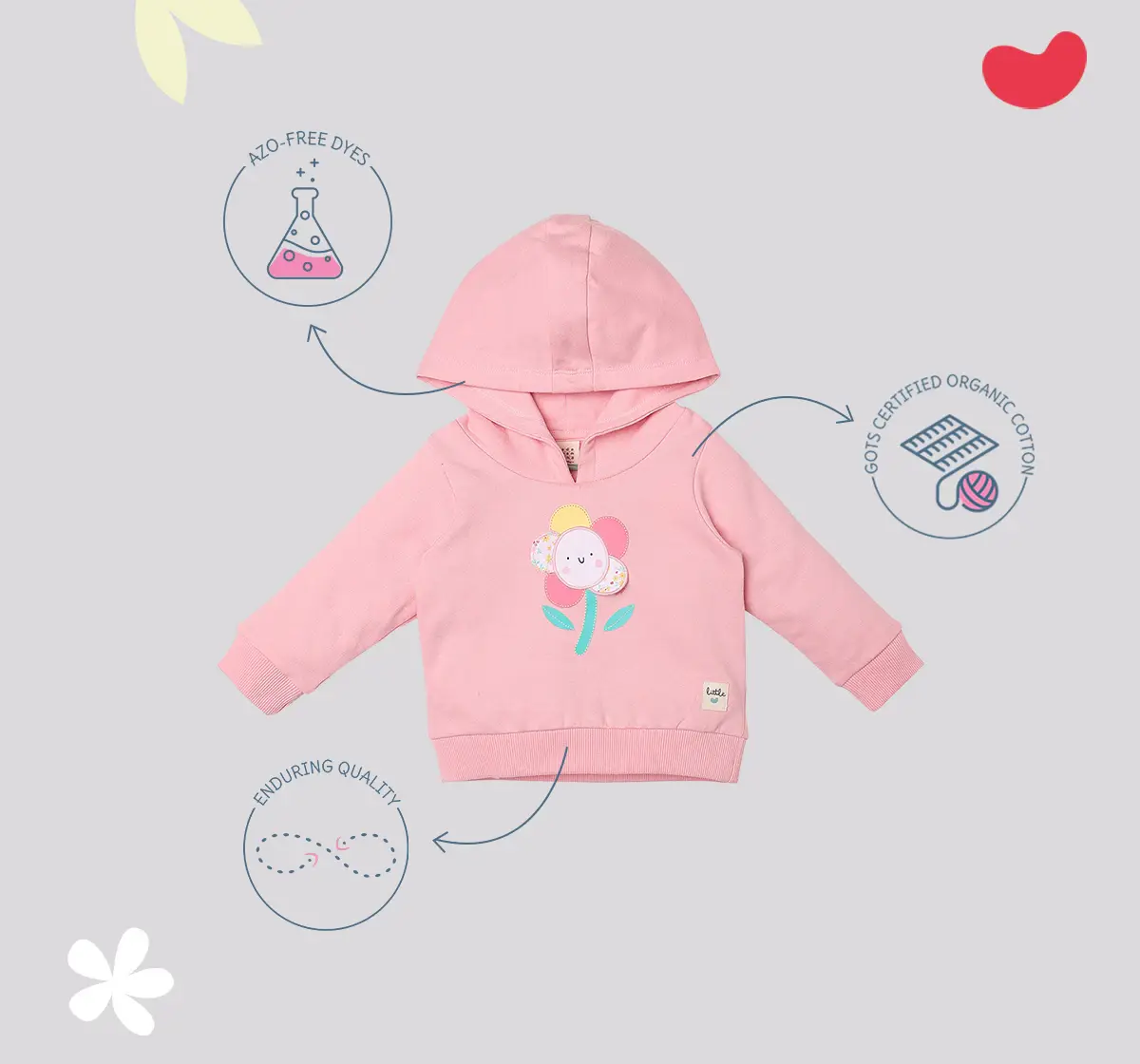 Infant Girls Printed 100% Cotton Hooded Sweatshirt - Pink