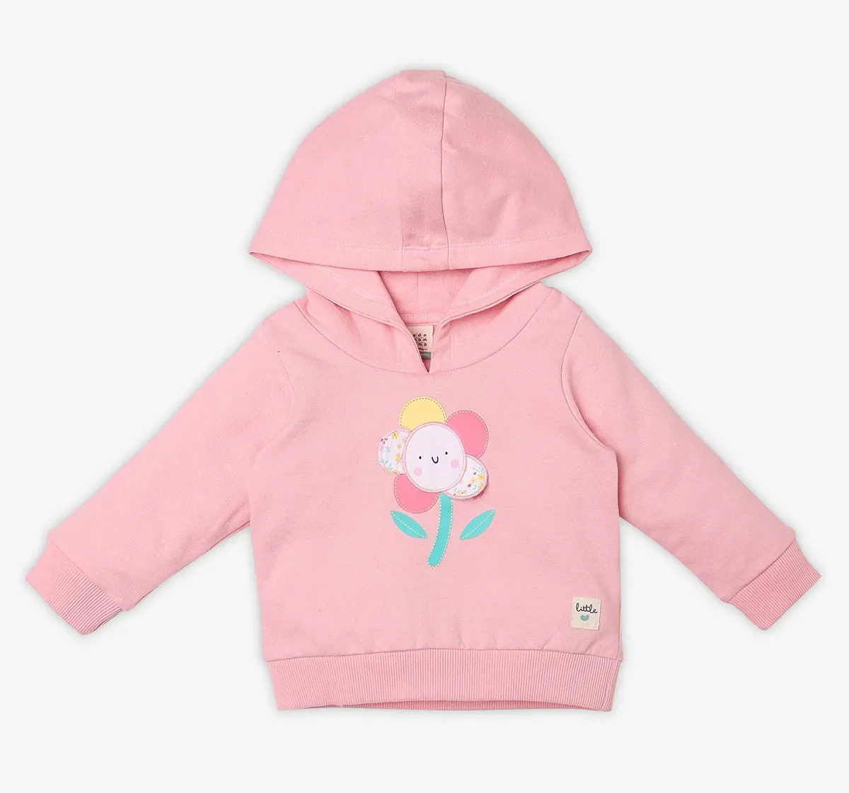 Infant Girls Printed 100% Cotton Hooded Sweatshirt - Pink
