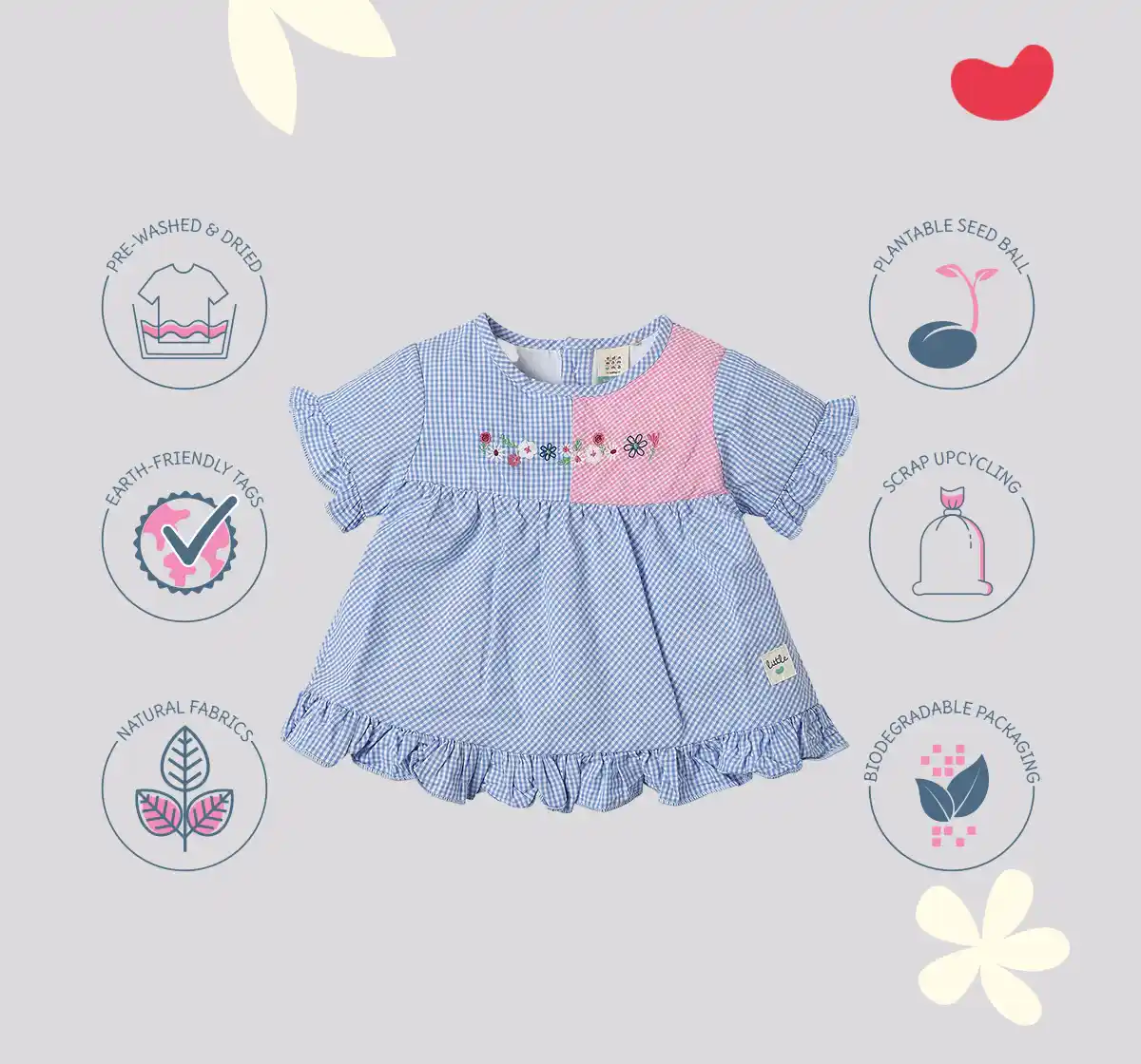 Infant Girls' Gingham Printed 100% Cotton Top - Blue