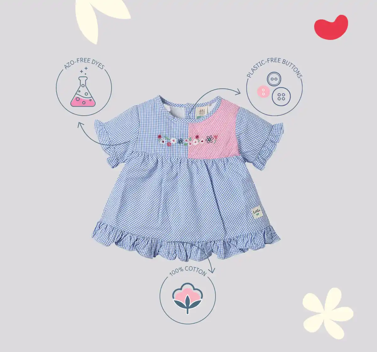 Infant Girls' Gingham Printed 100% Cotton Top - Blue