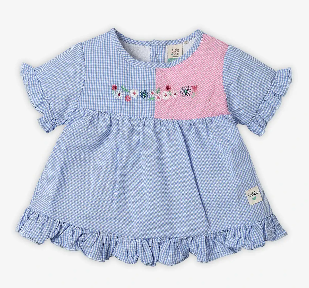 Infant Girls' Gingham Printed 100% Cotton Top - Blue