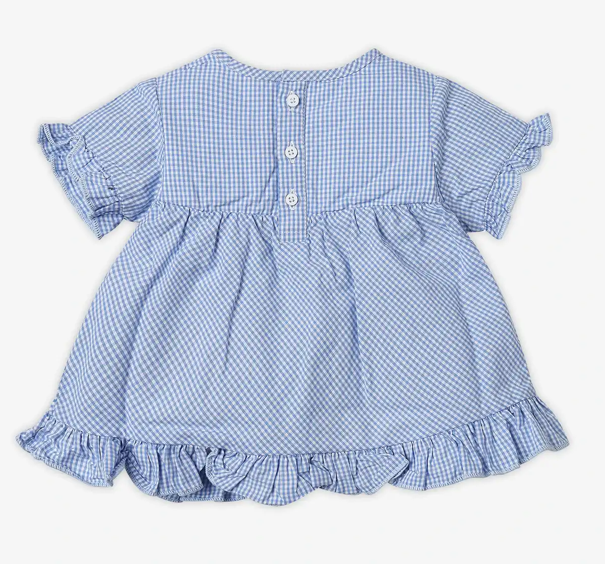 Infant Girls' Gingham Printed 100% Cotton Top - Blue