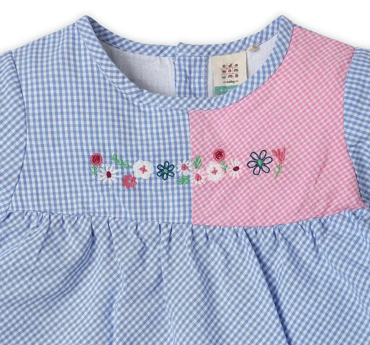 Infant Girls' Gingham Printed 100% Cotton Top - Blue