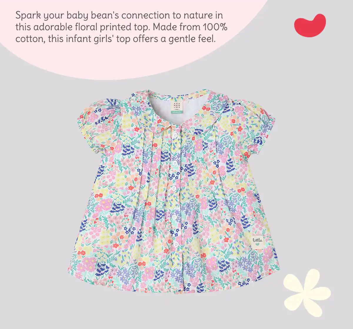 Infant Girls' Floral Printed 100% Cotton Top - Multicolour