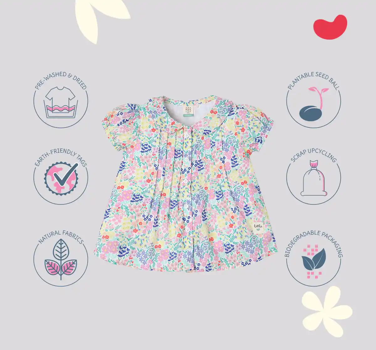 Infant Girls' Floral Printed 100% Cotton Top - Multicolour