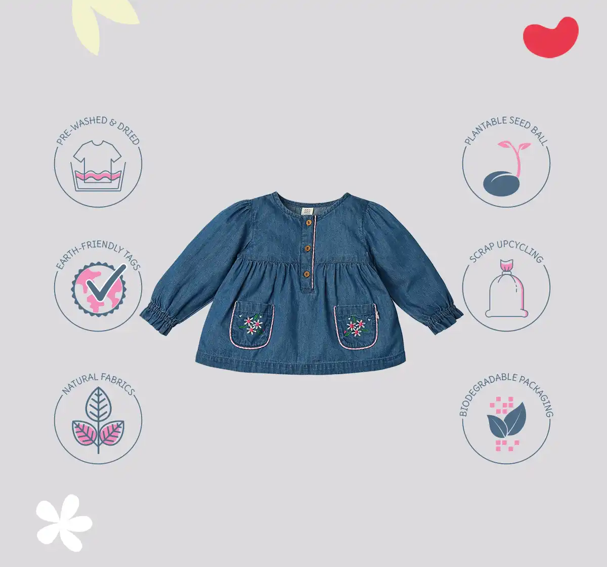 Infant Girls Embroidered 100% Cotton Top - Blue